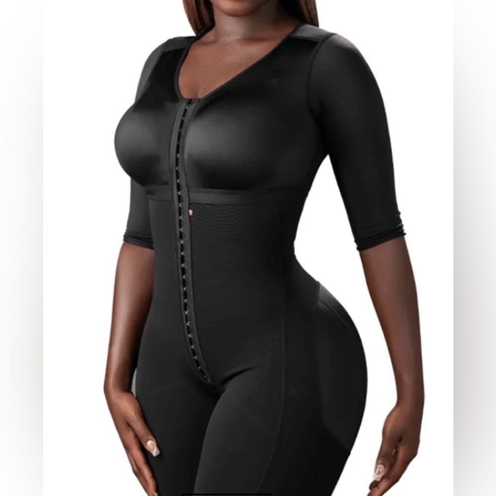 Black Full-Body Shapewear Bodysuit with Front Hook Closure